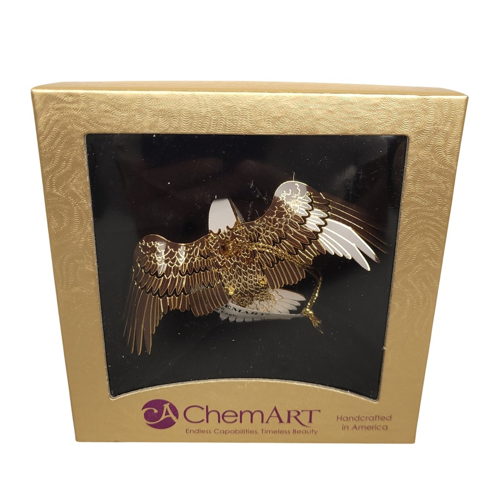 ChemArt 54436 Bald Eagle Ornament 24kt Gold Brass NIB Made USA Patriotic Gift